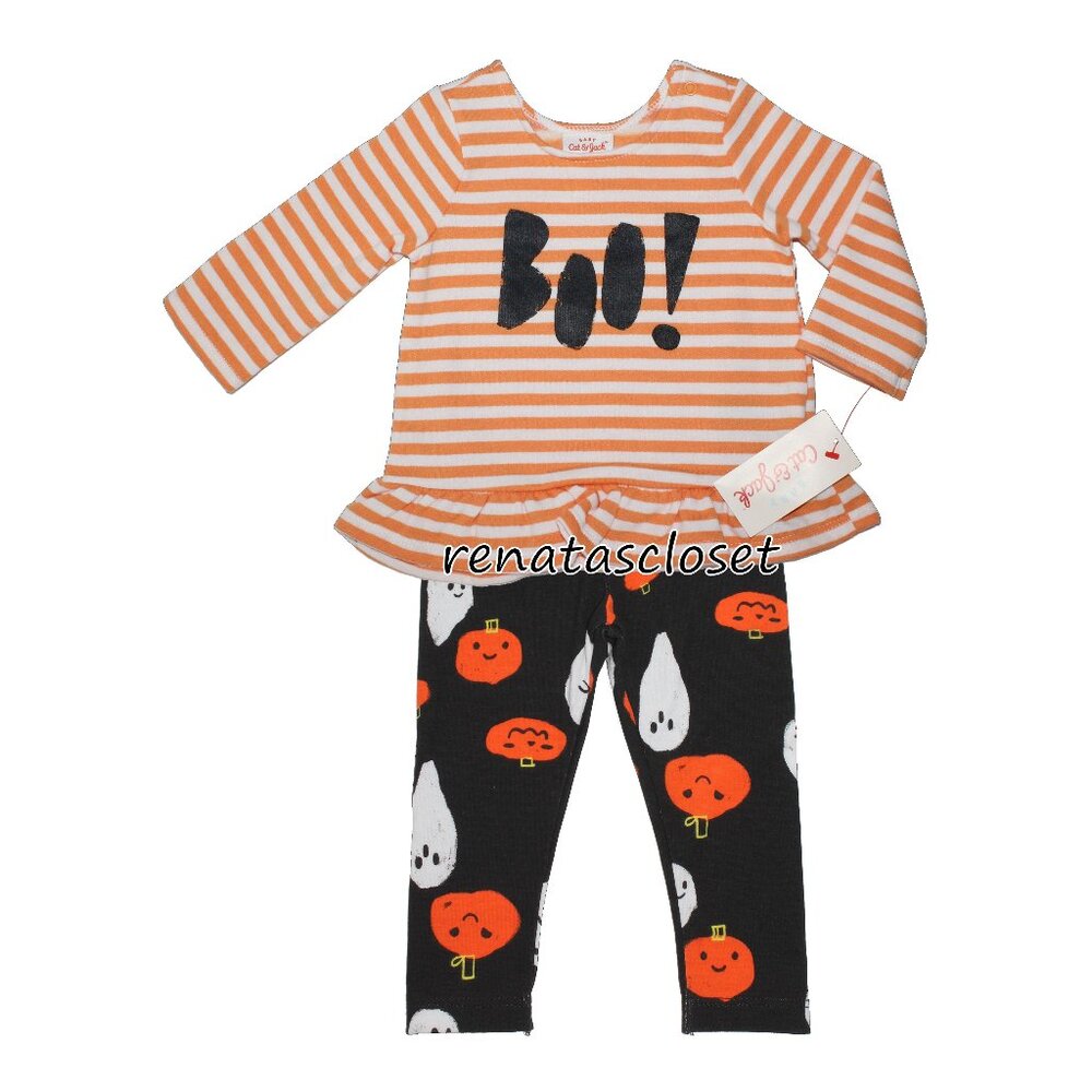 Cat & Jack Baby Girls' 2-pc Boo! Halloween LS Shirt & Printed Leggings Set 3-6m
